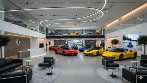 Vista interior de una tienda de Ferrari