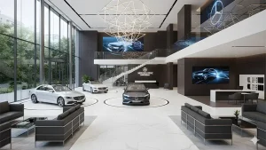 Vista interior de una tienda de mercedes